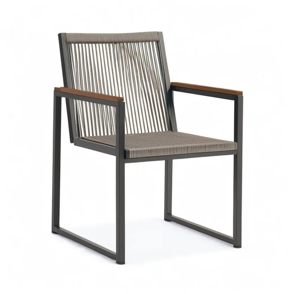Fotel ogrodowy z podłokietnikami 57 x 62 x 88 cm aluminium poliestrowy sznur acacia drewno szary czarny