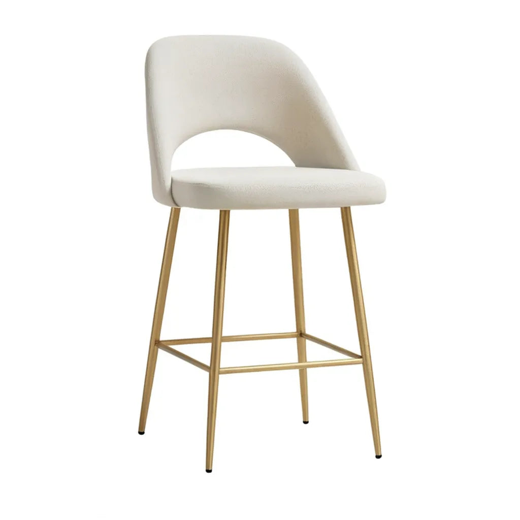 Hoker barowy, taboret barowy z oparciem 51 x 50 x 99 cm w beżowym poliestrze ze złotą stalową ramą