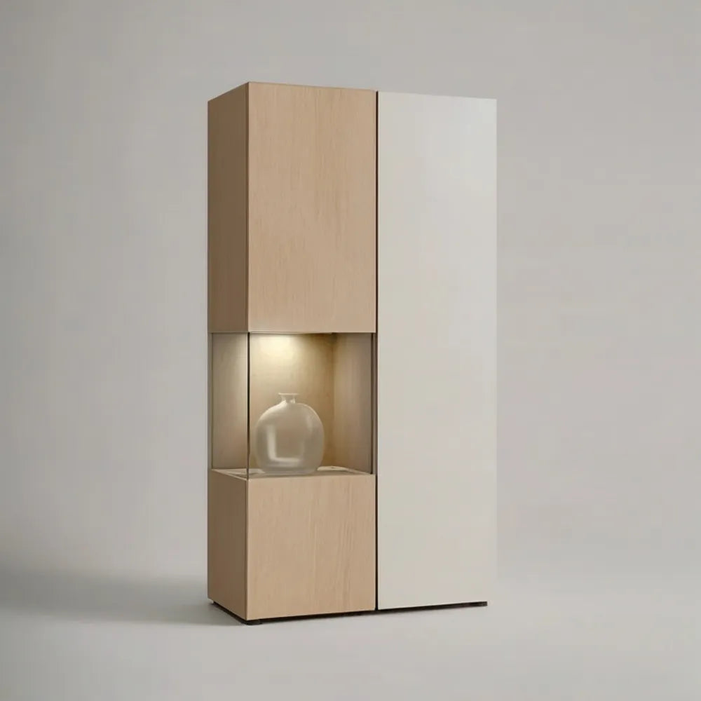 Witryna, Pionowy wyświetlacz salonu 80 x 40 x 180 cm w Dębie lekkim MDF z oświetleniem drzwi i LED
