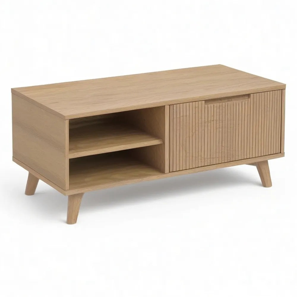 Stolik kawowy, Stół kawowy 120x60x45 cm z powierzchnią magazynową MDF na bazie drewna, kolor naturalny brązowy