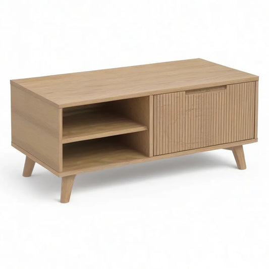 Stolik kawowy, Stół kawowy 120x60x45 cm z powierzchnią magazynową MDF na bazie drewna, kolor naturalny brązowy