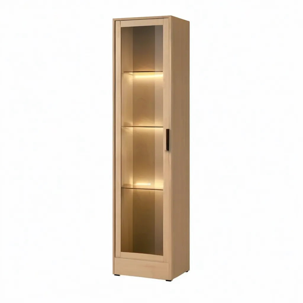Witryna, 1-drzwi pokój dzienny z dębem naturalnym MDF i prostokątnym hartowanym szkłem 60 x 40 x 190 cm
