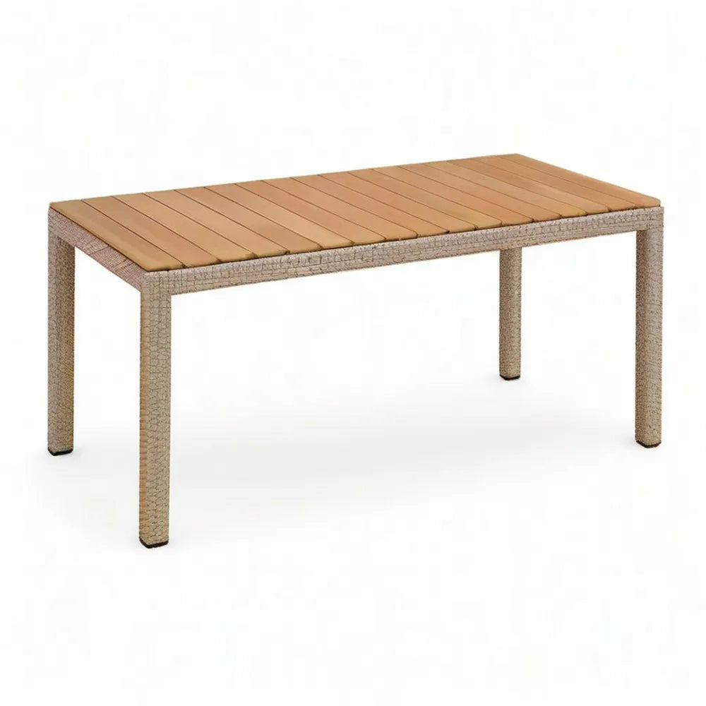 Stół ogrodowy, Tablica ogrodowa prostokątna z braidem rattanowym i akacją drewna stołowy top beżowy charakter 200 x 100 x 75 cm