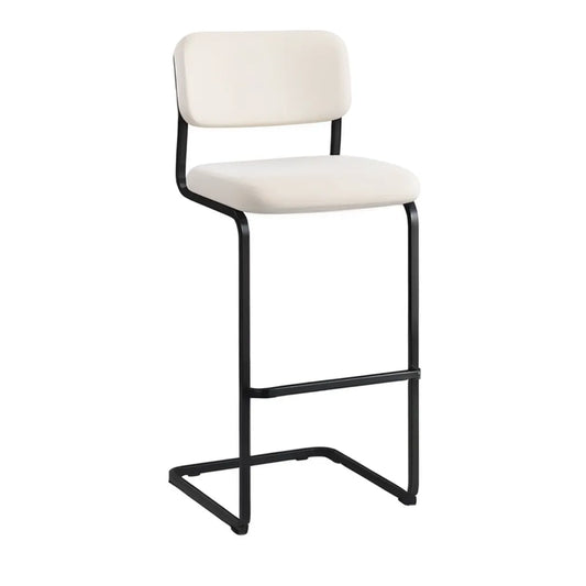Hoker barowy, taboret barowy z oparciem wyściełanym w białej konstrukcji stalowej PU czarny 47 x 53 x 97 cm