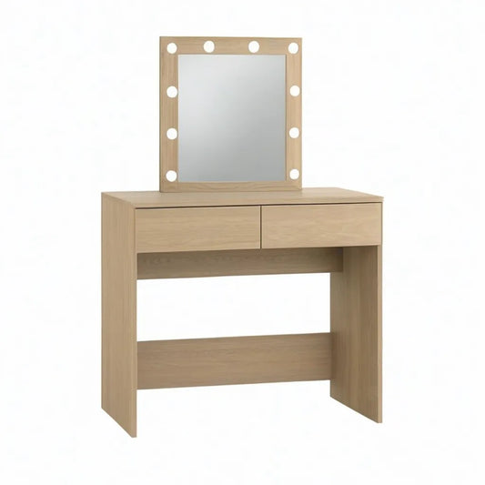 Toaletka, Make- up stół z oświetlonym lustrem 80 x 40 x 140 cm płyta wiórowa żywica powłoka prostokątna dąb