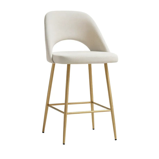 Hoker barowy, taboret barowy z oparciem 51 x 50 x 99 cm w beżowym poliestrze ze złotą stalową ramą