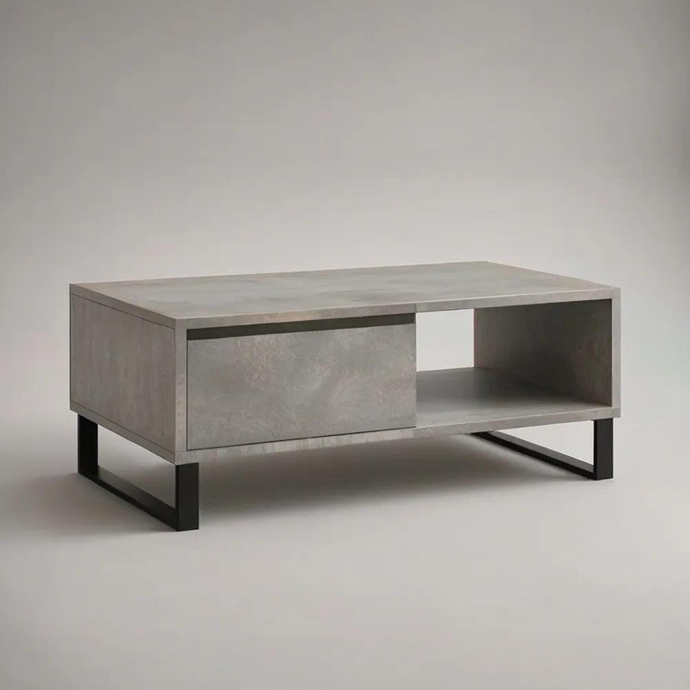 Stolik kawowy, Prostokątny salon stolik kawowy 120 x 60 x 45 cm w betonowym MDF efekt z czarną konstrukcją