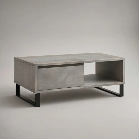 Stolik kawowy, Prostokątny salon stolik kawowy 120 x 60 x 45 cm w betonowym MDF efekt z czarną konstrukcją