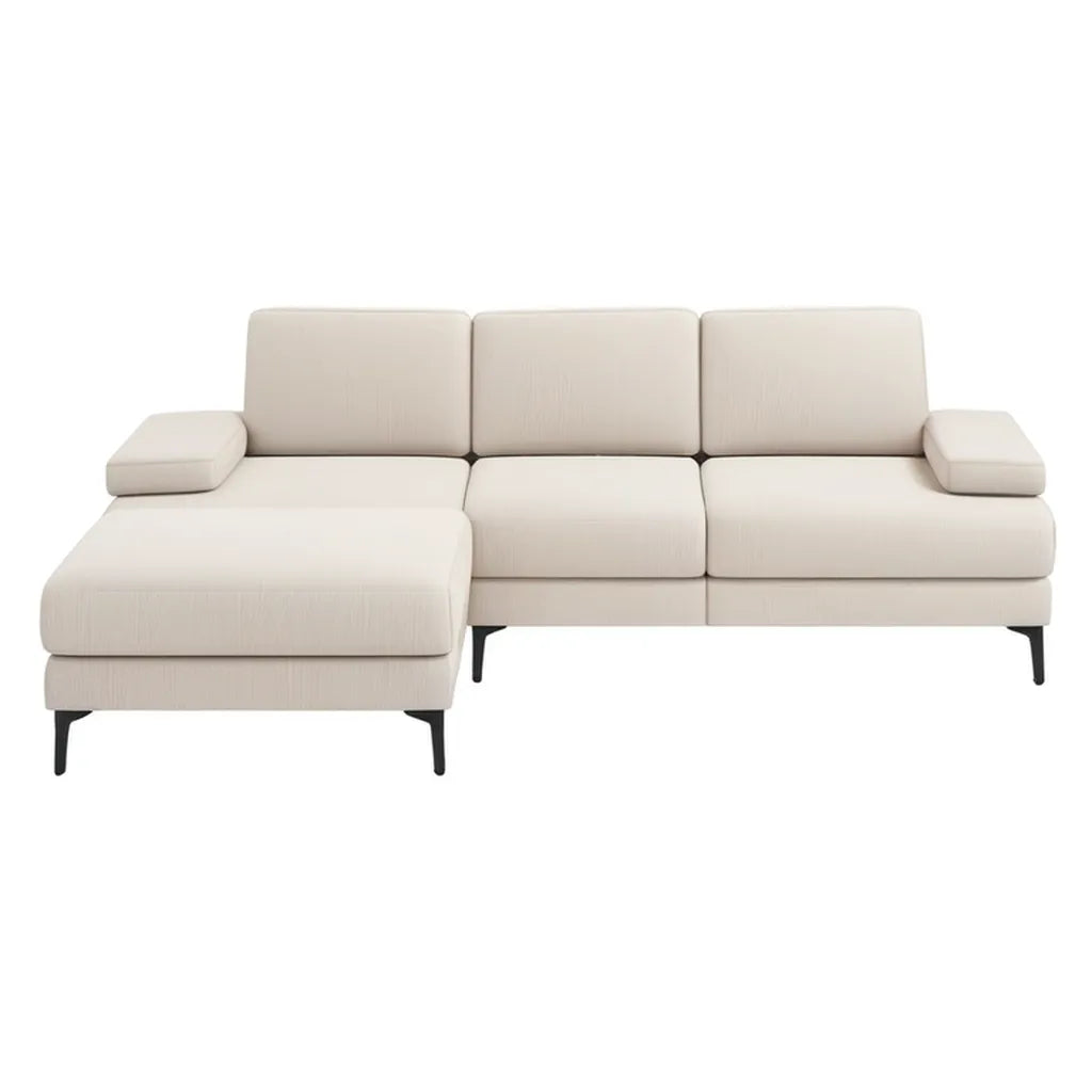 Sofa, 3 fotela w lewym rogu sofa z szezlongiem w paski kremowej poliester 250 x 155 x 85 cm