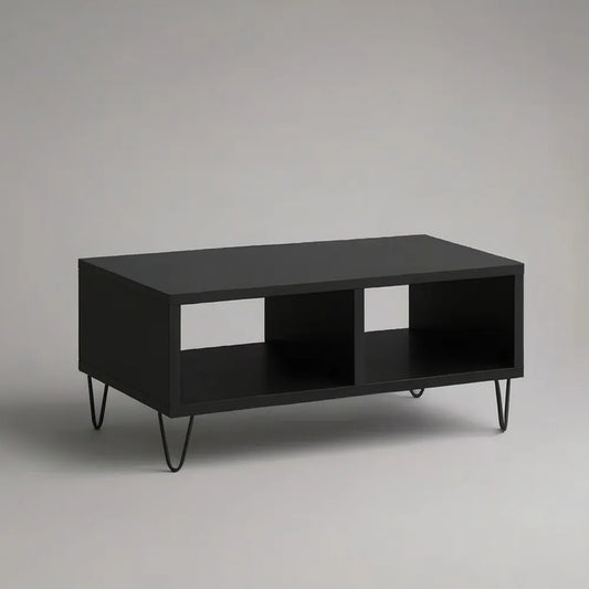 Stolik kawowy, prostokątny stolik do kawy czarny 110x55x40 cm z kontenerem i metalowymi nogami