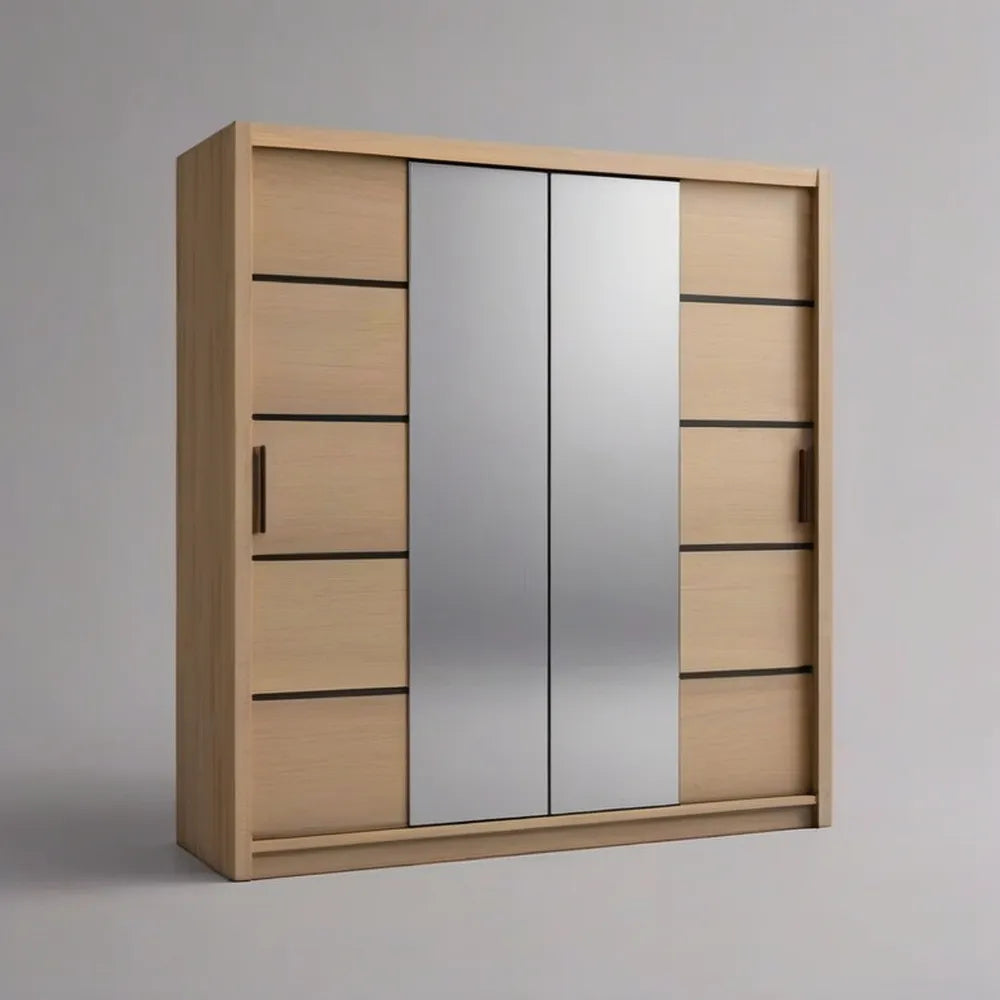 Szafa, Armadio kamera da letto ikea 240x60x220 cm beżowy naturalny dąb efekt z drzwi przesuwnych i lustro