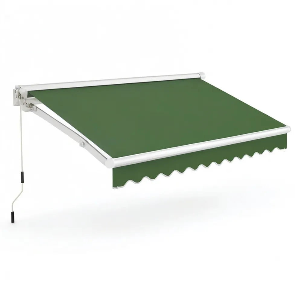 Markiza, 300 x 250 cm zielony sklep z taflą ręczną z płótnem poliestrowym i białą konstrukcją aluminiową