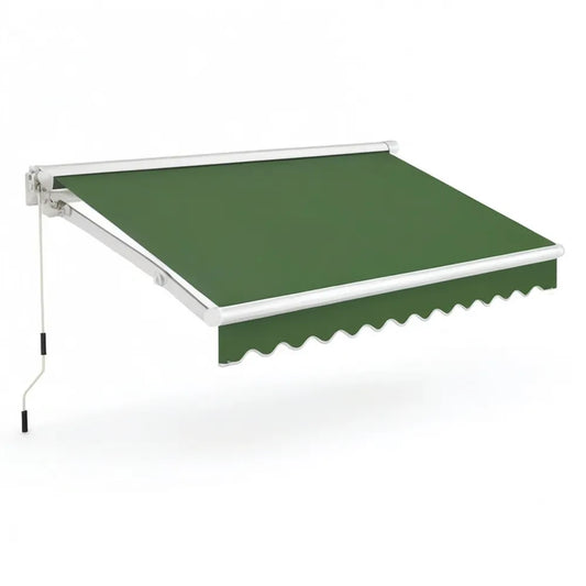 Markiza, 300 x 250 cm zielony sklep z taflą ręczną z płótnem poliestrowym i białą konstrukcją aluminiową
