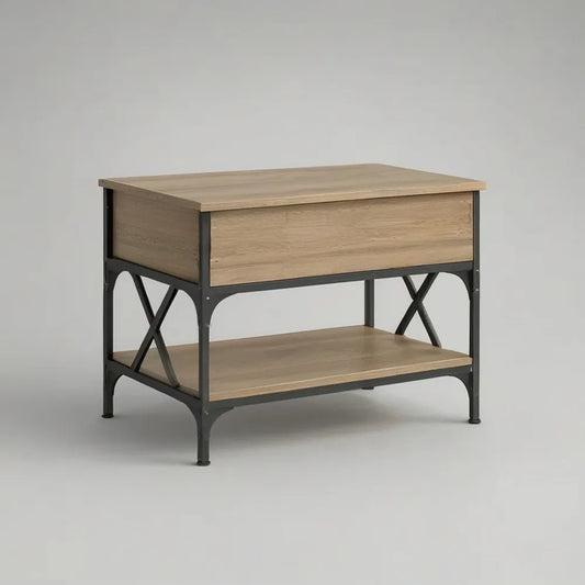 Stolik kawowy, Prostokątny stolik do kawy 100 x 60 x 45 cm w MDF z czarną stalową ramą i dolną półką