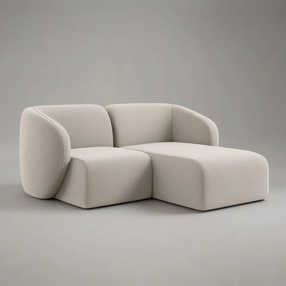 Sofa, Pokój dzienny narożna sofa w beżowej tkaniny z szewcem z długiem 280x170x75 cm