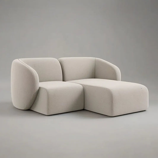 Sofa, Pokój dzienny narożna sofa w beżowej tkaniny z szewcem z długiem 280x170x75 cm