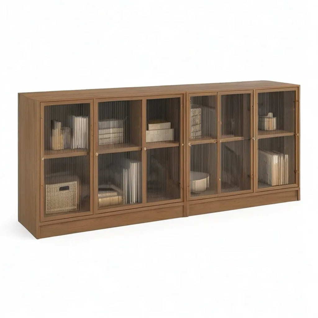 Witryna, Zestaw 2 z MDF z fornirem z orzecha włoskiego i żebrowanymi szklami Brązowy Prostokątny 180 x 40 x 100 cm