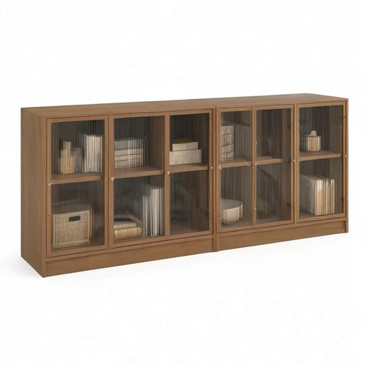 Witryna, Zestaw 2 z MDF z fornirem z orzecha włoskiego i żebrowanymi szklami Brązowy Prostokątny 180 x 40 x 100 cm