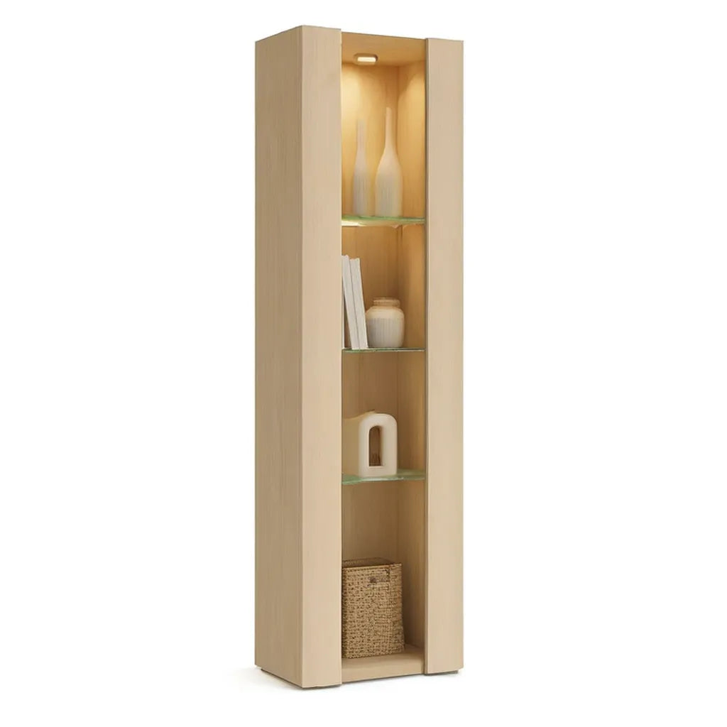 Witryna, Pokrowiec na wyświetlacze stojące prostokątna 60 x 40 x 190 cm z wkładkami szklanymi MDF w dębowym jasnym