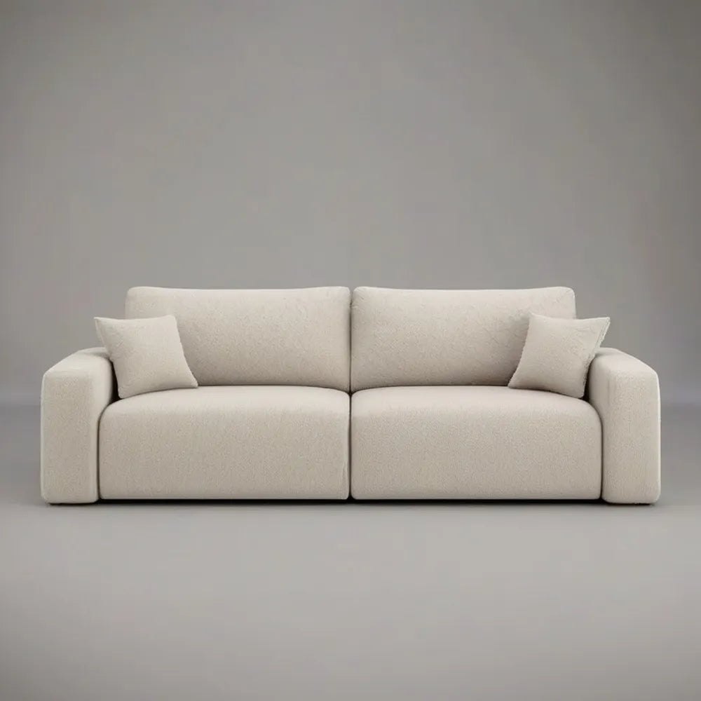 Sofa 3 fotele 230 x 95 x 85 cm w beżowej tkaninie z wyściełanymi poduszkami i szerokimi podłokietnikami