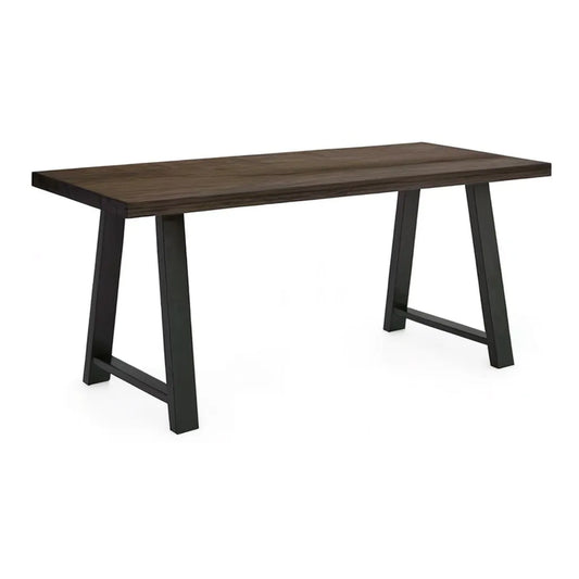 Stół do jadalni, Prostokątny stół jadalny 180 x 90 x 75 cm w ciemnobrązowym litym drewnie z czarnych stalowych nóżkach