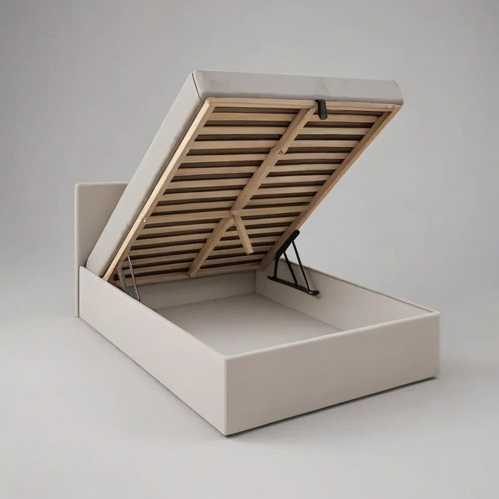 Łóżko z pojemnikiem, Bed Double Container 160 x 200 cm Beżar w materiale wyściełanym z sieci Liftable
