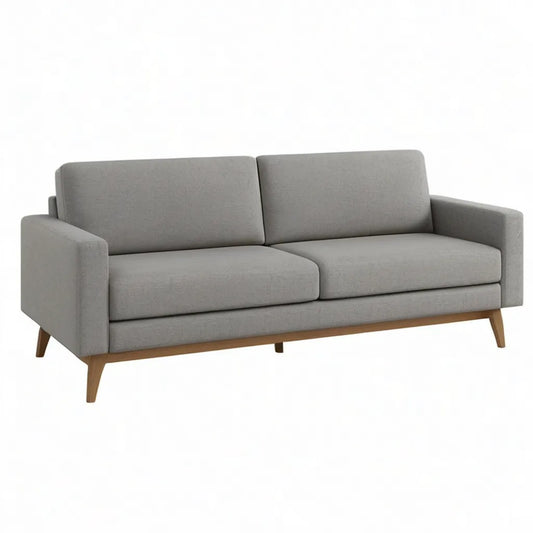 Sofa, 3 fotela w szarym poliestrze z litymi nogami z drewna 198 x 84 x 85 cm